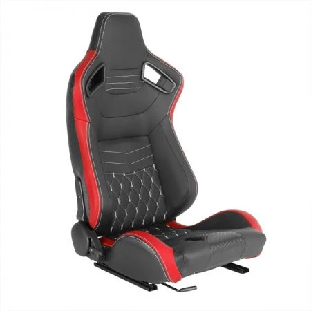 Spec-D Tuning Racing Seat - Black With Red Pvc With White Stitching - Right Side