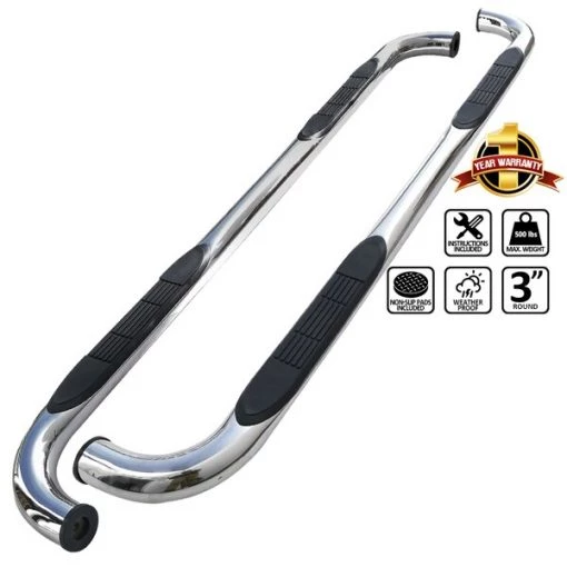 Spec-D Tuning 01-03 Ford F150 3 Inch Round Stainless Finish Side Step Bars 1 01-03 Ford F150 3 Inch Round Stainless Finish Side Step Bars