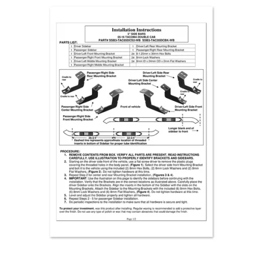 05-12 Toyota Tacoma 3 Inch Round Stainless Finish Side Step Bars