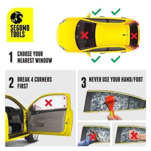 4 x Emergency Escape Safety Hammers w/Window Breaker, Seat Belt Cutter