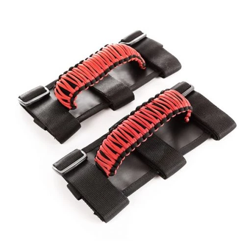 Rugged Ridge PARACORD GRAB HANDLES, RED/BLACK, PAIR 1 PARACORD GRAB HANDLES, RED/BLACK, PAIR