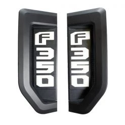 Recon 17-C F350 LIGHTED EMBLEM 2-PC KIT FENDER EMBLEM BLACK CHROME-AMBER/RED