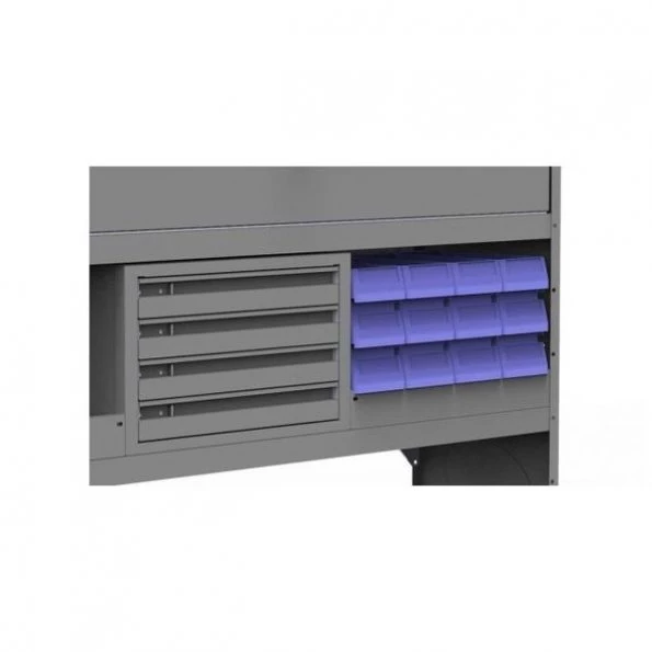 10IN SHELF LIP AND 12 SMALL STACKABLE PLASTIC BINS