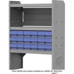 6 STACKED SMALL PARTS BINS IN STEEL SHELF CABINET