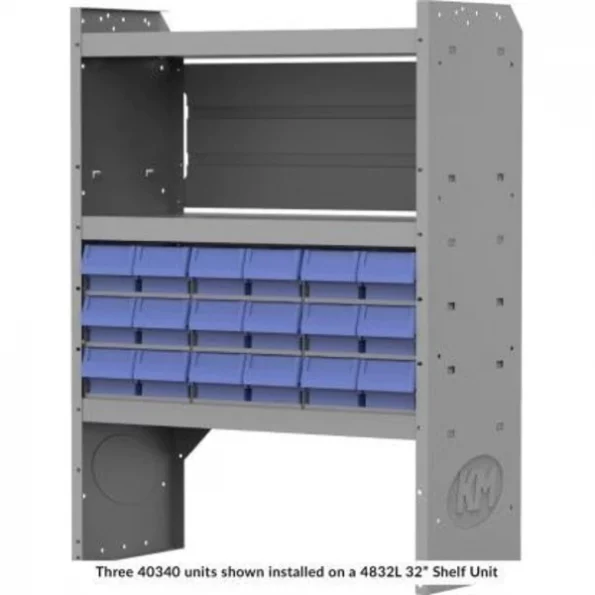 6 STACKED SMALL PARTS BINS IN STEEL SHELF CABINET