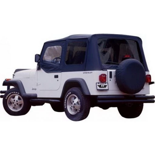 92-95 WRANGLER TINTED WINDOWS BLACK DENIM COMPLETE REPL SOFT TOP KIT W