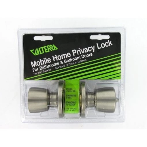 Valterra DOOR LOCK, BATHROOM/BEDROOM PRIVACY, KNOB X KNOB, SS, CLAM SHELL 1 DOOR LOCK, BATHROOM/BEDROOM PRIVACY, KNOB X KNOB, SS, CLAM SHELL