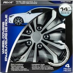Black & Silver 14" Spyder Wheel Cover, (Set Of 4)