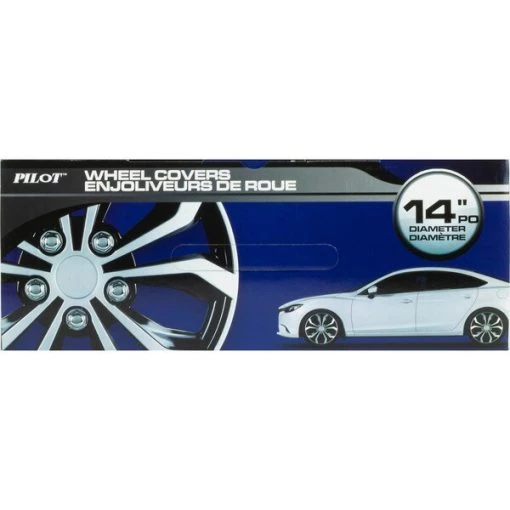 Black & Silver 14" Spyder Wheel Cover, (Set Of 4)