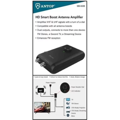 Antop SBS-602B HD Smart Boost Antenna Amplifer - Black 1 Antop SBS-602B HD Smart Boost Antenna Amplifer – Black