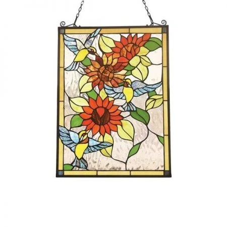 Chloe Lighting CH3P124OF24-GPN Sunflower Animal Tiffany-Glass Window Panel - 24 in.