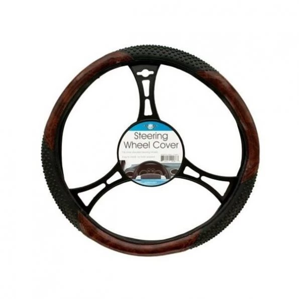 Bulk Buys OD807-12 Textured Two-Tone Steering Wheel Cover -Pack of 12