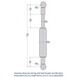 Marine Gas Spring Kit, 40 lb Force, M8