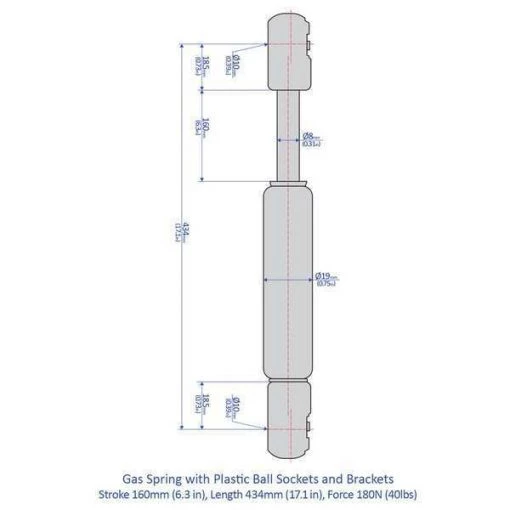 Marine Gas Spring Kit, 40 lb Force, M8