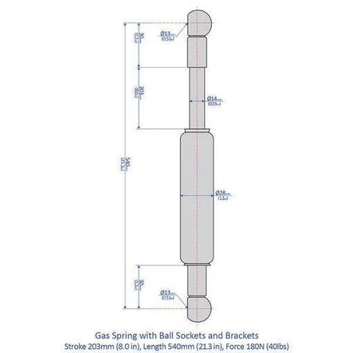 Marine Gas Spring Kit, 40 lb Force, M10